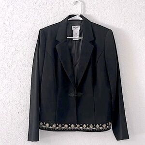 Vintage blazer Ann Travis black embroidered size 10 loop knot fall blazer jacket